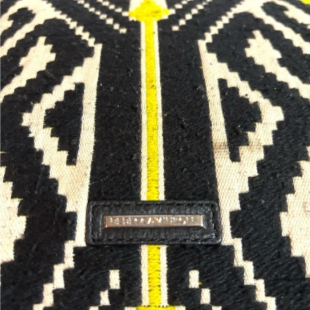 Rebecca Mankoff Black woven canvas leather and Yellow Patterned Tote Bag
